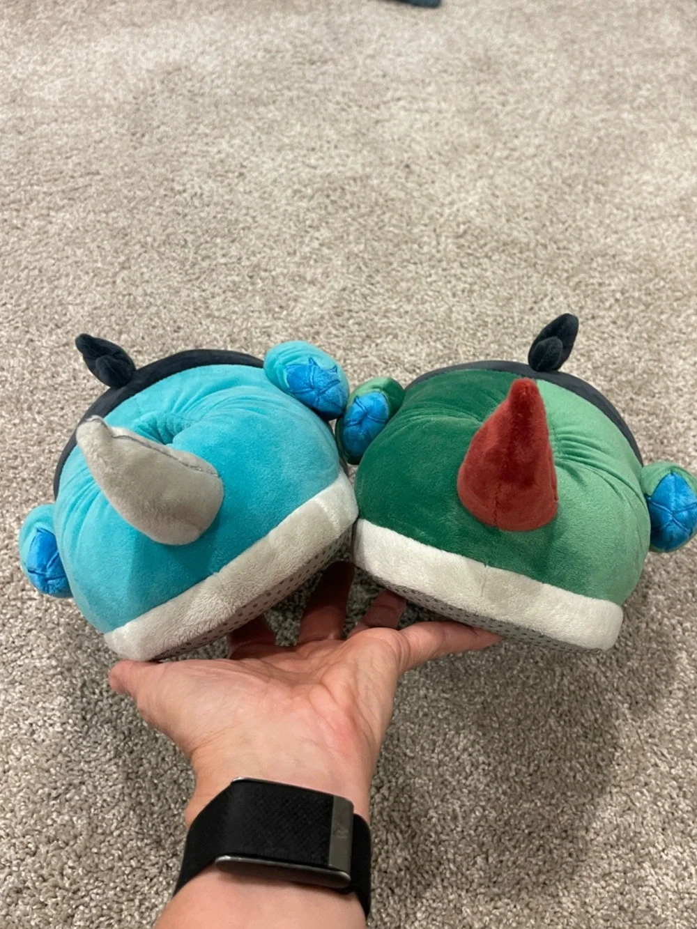 Ari & Tofu Plush Parrot Bird Slippers - Green & Teal Plush Bird